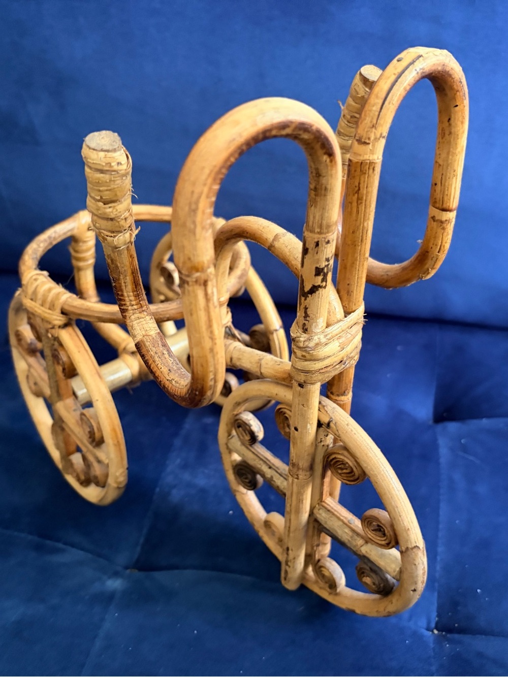 Vintage Rattan Bicycle Planter with Faux Plant Boho Cottage Decor
